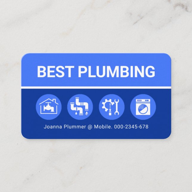 Tarjeta De Visita Plumbing Icons On Blue Shade Layers (Anverso)