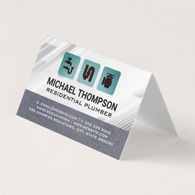 Tarjeta De Visita Plumbing Pipes Icons | Blue Collar (Anverso)