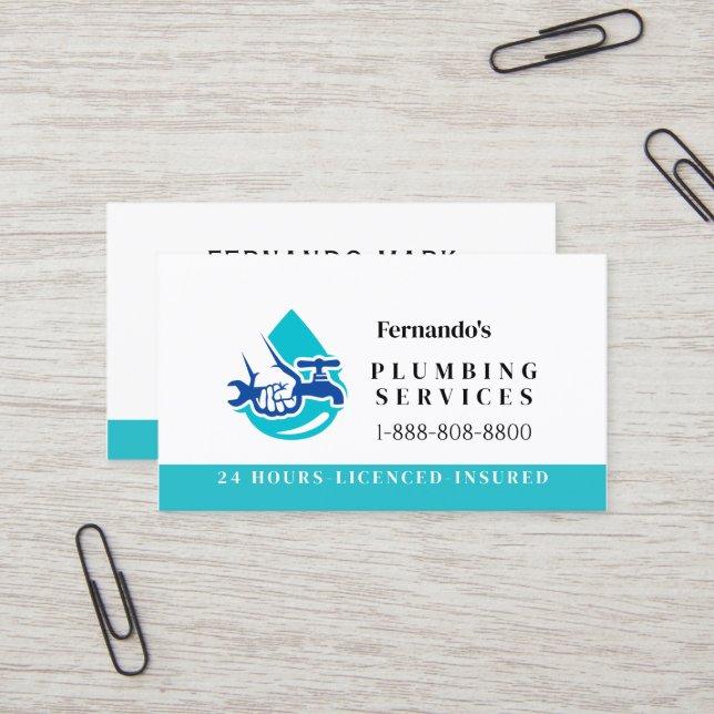 Tarjeta De Visita Plumbing Service Water Drop Logo Plumber Business (Anverso/Reverso In Situ)