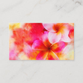 Tarjeta De Visita Plumeria hawaiana en neón rosa, amarillo y blanco