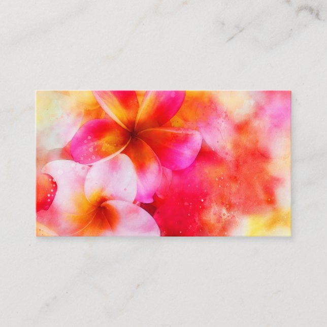Tarjeta De Visita Plumeria hawaiana en neón rosa, amarillo y blanco (Anverso)