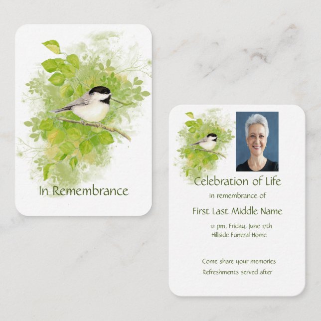 Tarjeta De Visita Pocket Keepsake Memorial Chickadee Naturaleza Arte (Anverso / Reverso)
