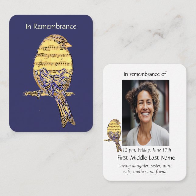 Tarjeta De Visita Pocket Keepsake Memorial Recuerde la canción music (Anverso / Reverso)