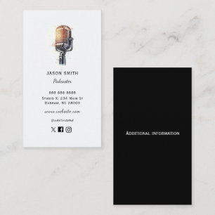 Tarjeta De Visita Podcaster micrófono vintage 