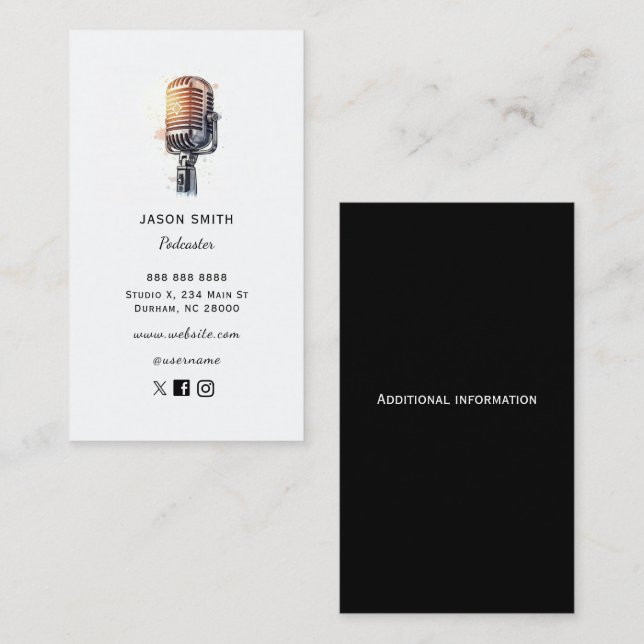 Tarjeta De Visita Podcaster micrófono vintage  (Anverso / Reverso)