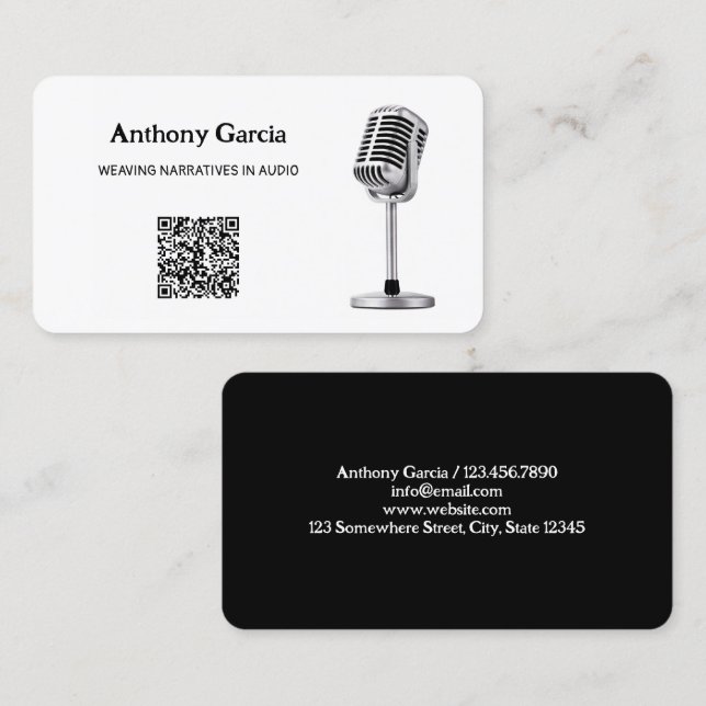 Tarjeta De Visita Podcaster QR de podcast para micrófono (Anverso / Reverso)