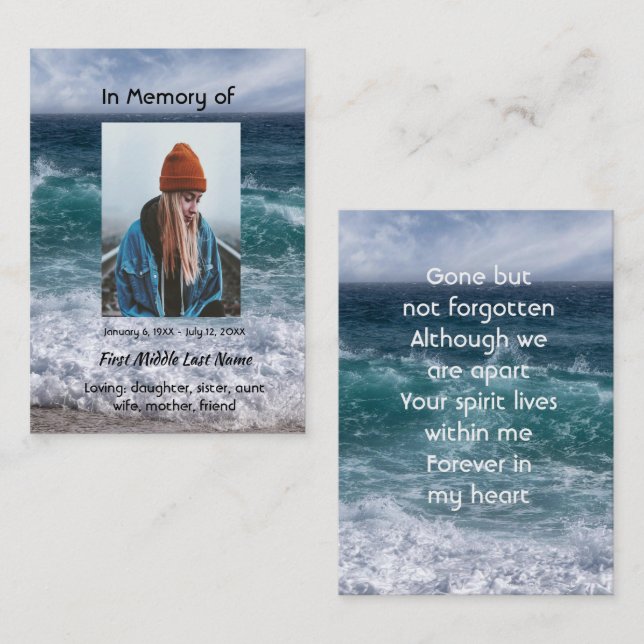 Tarjeta De Visita  Poem Memorial Keepsake Ocean Sea Beach (Anverso / Reverso)