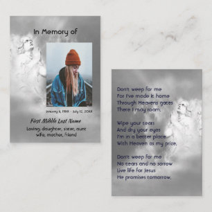 Tarjeta De Visita Poema cristiano recuerdo conmemorativo ángel cielo