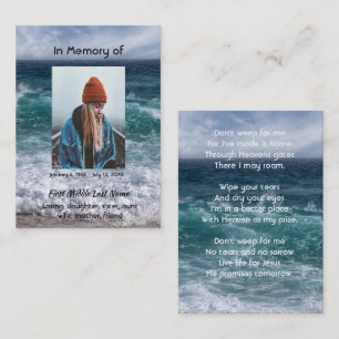 Tarjeta De Visita Poema cristiano recuerdo conmemorativo océano mar 