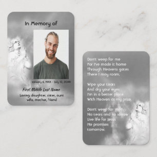 Tarjeta De Visita Poema Cristiano Recuerdo de Memorial Ángel Cielo N