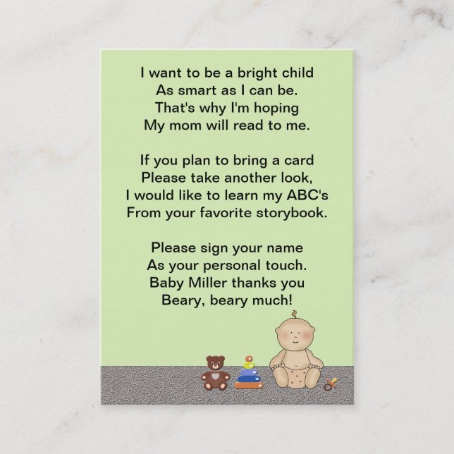 Tarjeta De Visita Poema del libro del bebé del carro de bebé (Anverso)