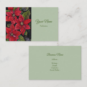 Tarjeta De Visita Poinsettia vibrante en acuarela