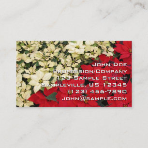 Tarjeta De Visita Poinsettias blancas y rojas con flores