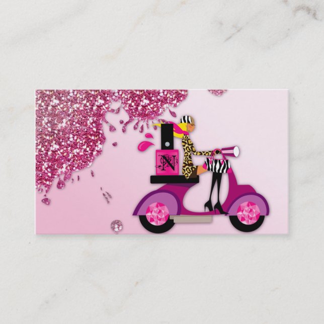 Tarjeta De Visita Polaco del purpurina del chica de la vespa del (Anverso)