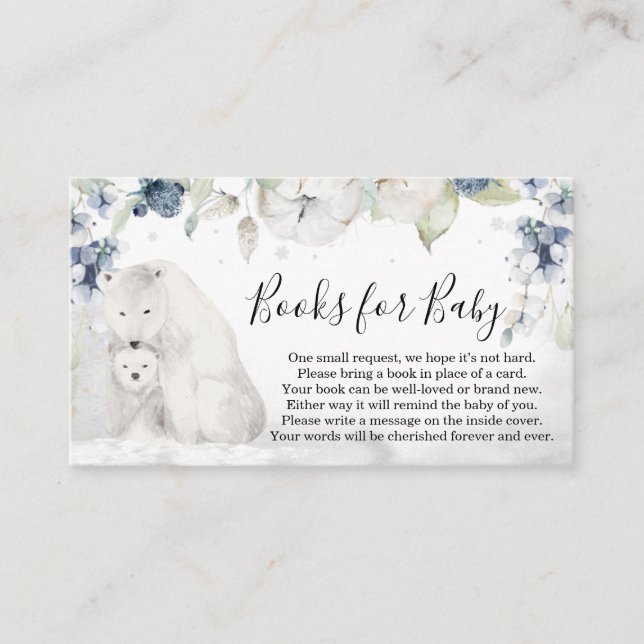 Tarjeta De Visita Polar Bear de Invierno Baby Shower Libros para Beb (Anverso)