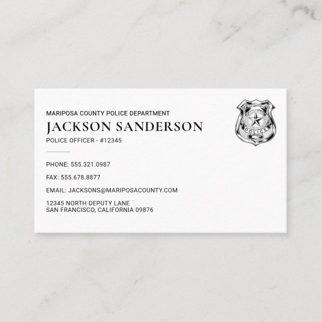 Tarjeta De Visita Police Department Law Enforcement Officer Logo (Anverso)