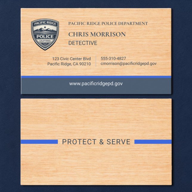 Tarjeta De Visita Police Thin Blue Line Rustic Wood Business Card (Subido por el creador)
