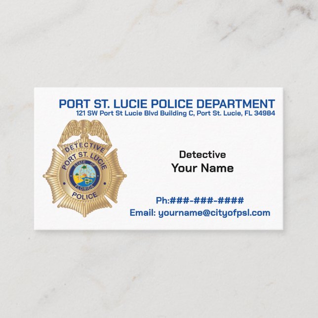 Tarjeta De Visita Policía de Puerto Santa Lucía Detective PSLPD Auto (Anverso)