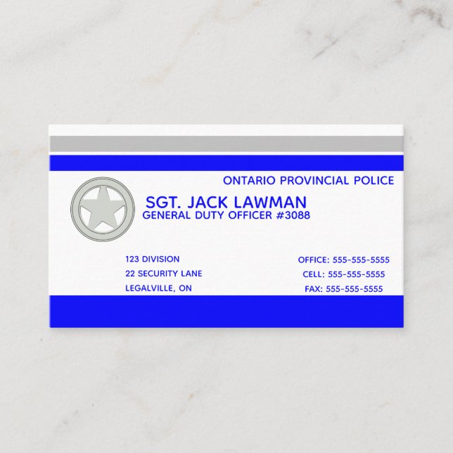 Tarjeta De Visita Policía Editable de la Línea Azul (Anverso)