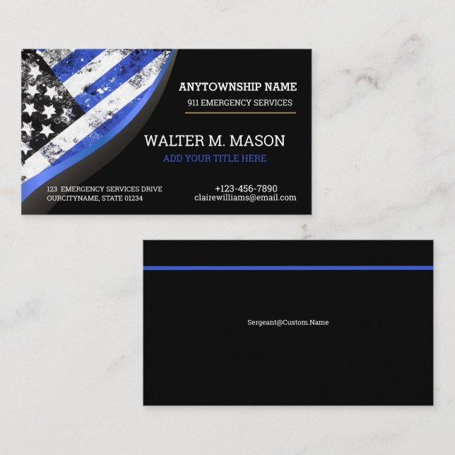 Tarjeta De Visita Policía simple de la Línea Azul US FLAG (Anverso / Reverso)