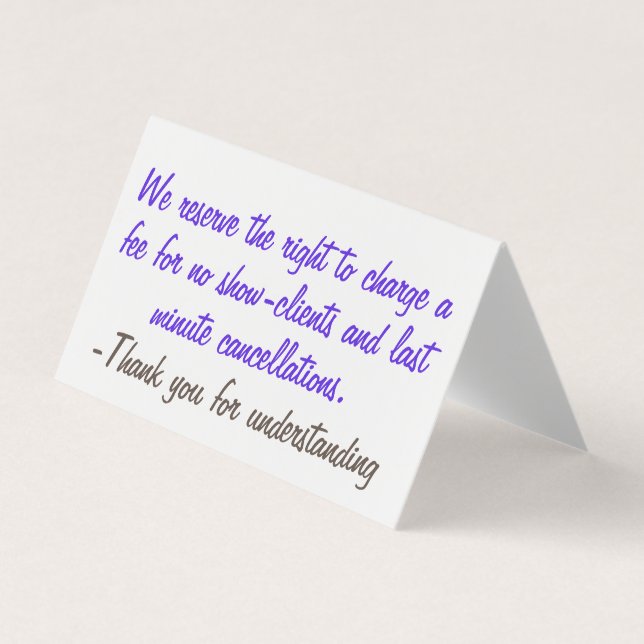 Tarjeta De Visita Política de cancelación (Anverso)