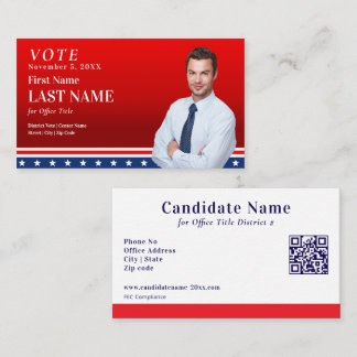 Tarjeta De Visita Political Election Campaign Red Candidate Custom 