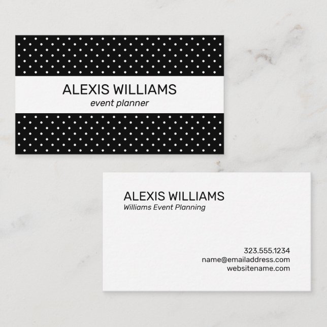 Tarjeta De Visita Polka blanco y negro moderno con rayas blancas (Anverso / Reverso)
