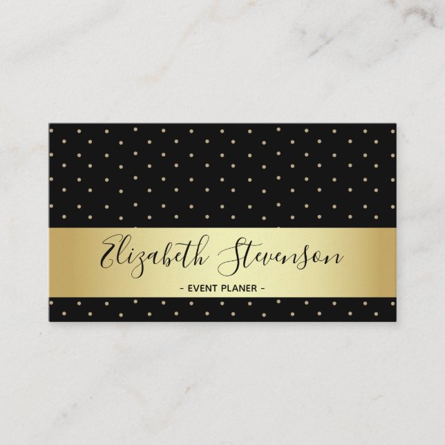 Tarjeta De Visita Polka puntos Golden Black estilo moderno Glam Fanc (Anverso)