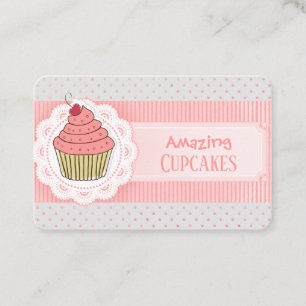 Tarjeta De Visita Polka Rosa Dots Stripes Cupcake