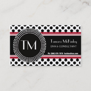 Tarjeta De Visita PolkaDots moderno blanco y negro elegante