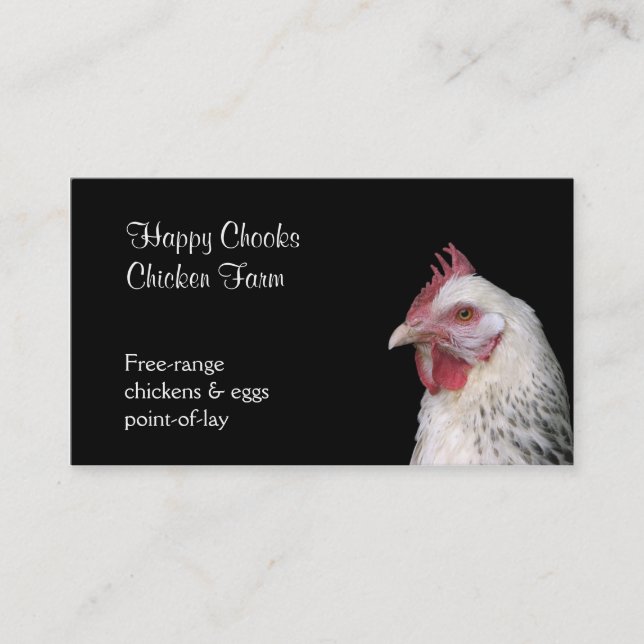 Tarjeta De Visita Pollo blanco en fondo negro (Anverso)