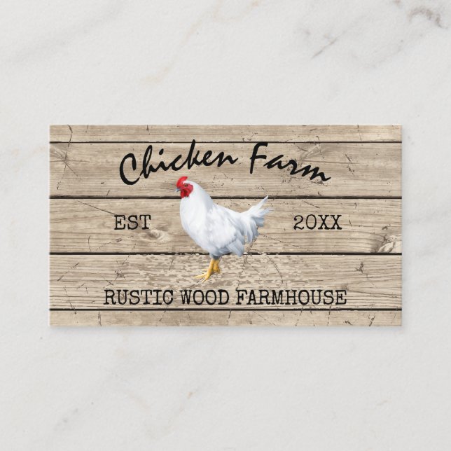 Tarjeta De Visita Pollo rústico de madera de granja (Anverso)