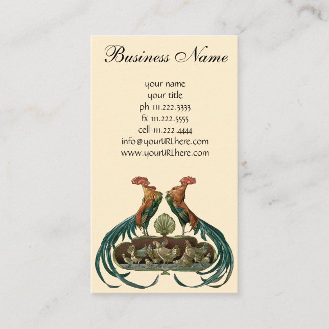 Tarjeta De Visita Pollos y gallos de estilo Art Nouveau (Anverso)