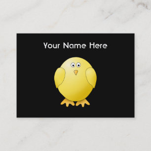 Tarjeta De Visita Polluelo amarillo lindo. Pequeño pájaro en negro