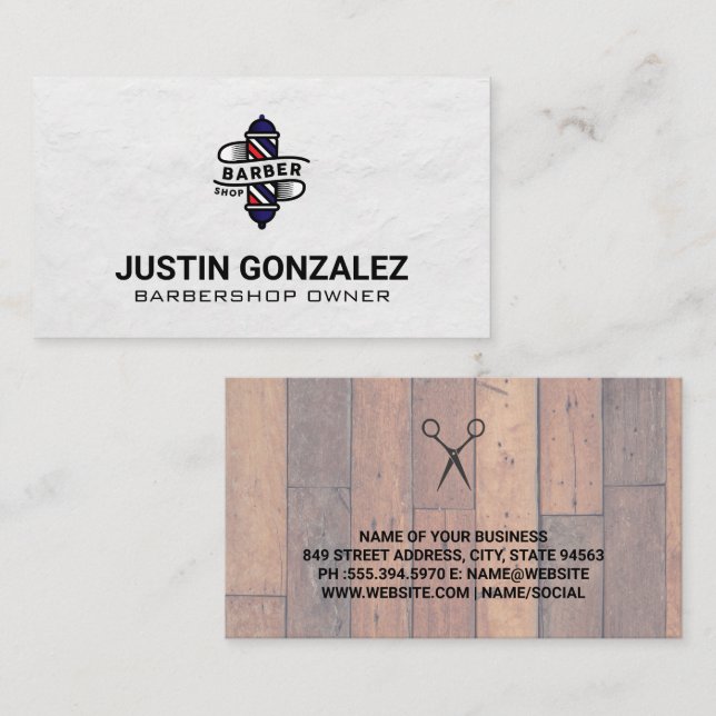 Tarjeta De Visita Polo de barbería | Wood Square Business Card (Anverso / Reverso)