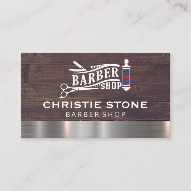Tarjeta De Visita Polo de barbería y tijeras (Anverso)
