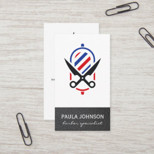 Tarjeta De Visita Polo de barbero y tijera   Cuero