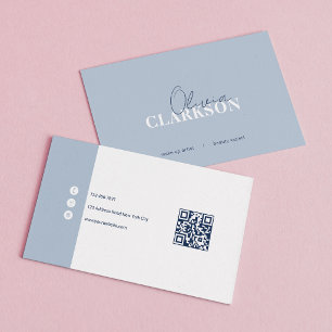 Tarjeta De Visita Polvo Azul Minimalista Código Qr Chic