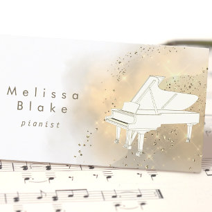 Tarjeta De Visita polvo dorado de piano blanco
