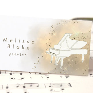 Tarjeta De Visita polvo dorado de piano blanco