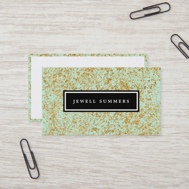 Tarjeta De Visita Polvo Purpurina de oro de Mint y Faux (Anverso/Reverso In Situ)