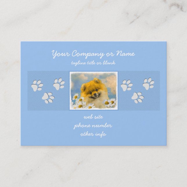 Tarjeta De Visita Pomerania en pintura de Daisies - Arte de perro or (Anverso)