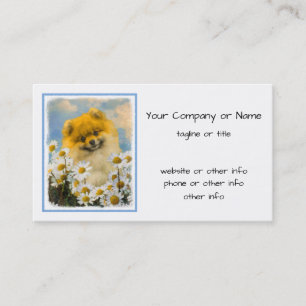 Tarjeta De Visita Pomerania en pintura de Daisies - Arte original de