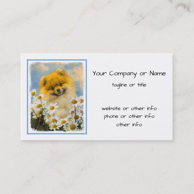 Tarjeta De Visita Pomerania en pintura de Daisies - Arte original de (Anverso)
