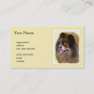Tarjeta De Visita Pomerania Negra y Tan Pintura Original de Perro