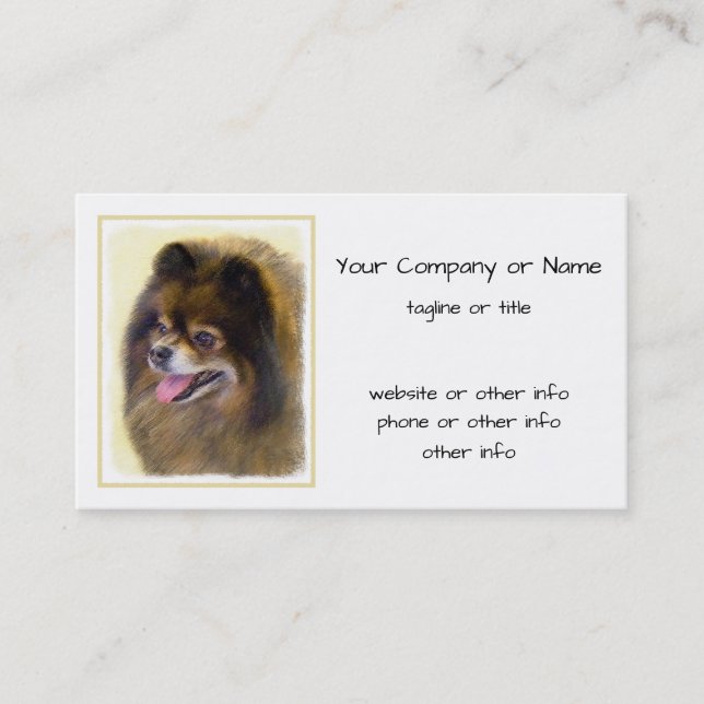 Tarjeta De Visita Pomerania Negro y Tan Pintura original de perro (Anverso)