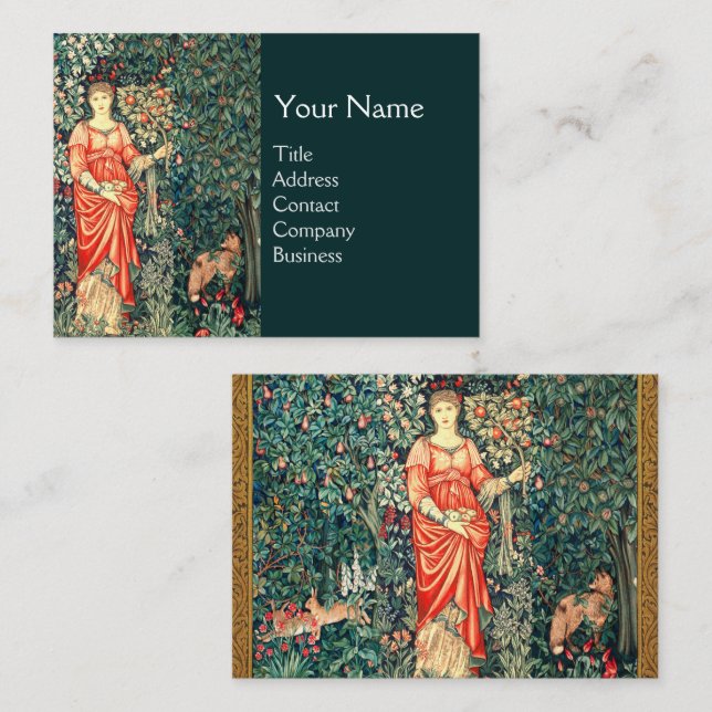 TARJETA DE VISITA POMONA TIENE FRUTAS EN VERDES, ANIMALES FORESTALES (Anverso / Reverso)