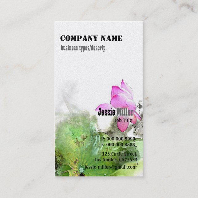 Tarjeta De Visita POND LOTUS l Arte de pintura de pincel chino (Anverso)