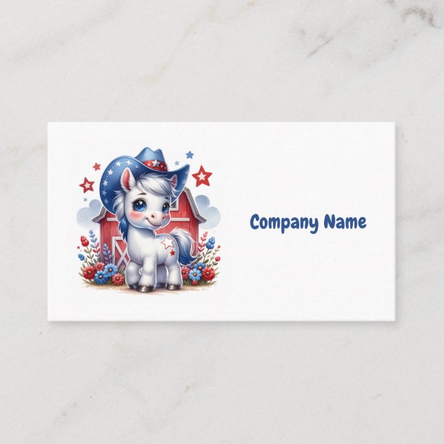 Tarjeta De Visita Pony patriótico rojo, blanco y azul (Anverso)
