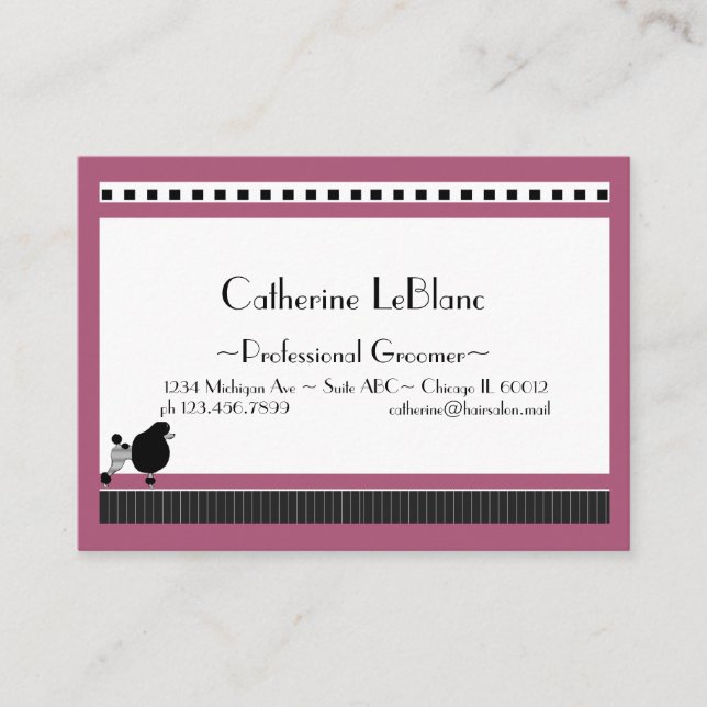 Tarjeta De Visita Poodle bistró en blanco y rosa negro (Anverso)